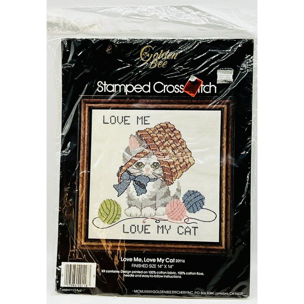Love Me Love My Cat Stamped Cross Stitch 14 Inch Golden Bee Complete‎ Kit Sealed